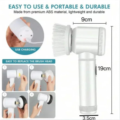 Electric Spin Scrubber – Power Cleaning Brush with 5 Replaceable Heads
