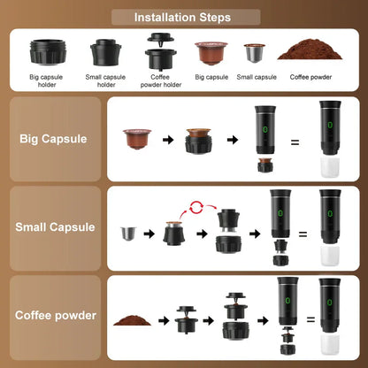 Wireless Electric Portable Espresso Coffee Machine – 3-in-1 for Car, Home & Camping