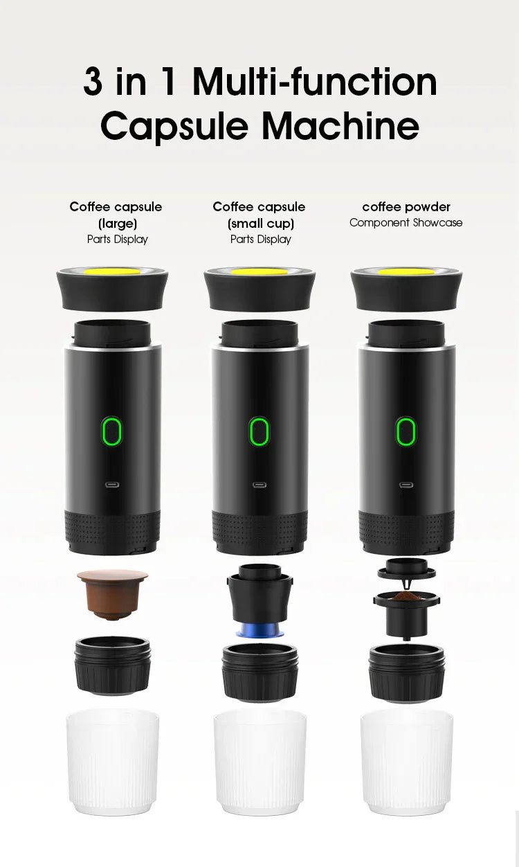 Wireless Electric Portable Espresso Coffee Machine – 3-in-1 for Car, Home & Camping